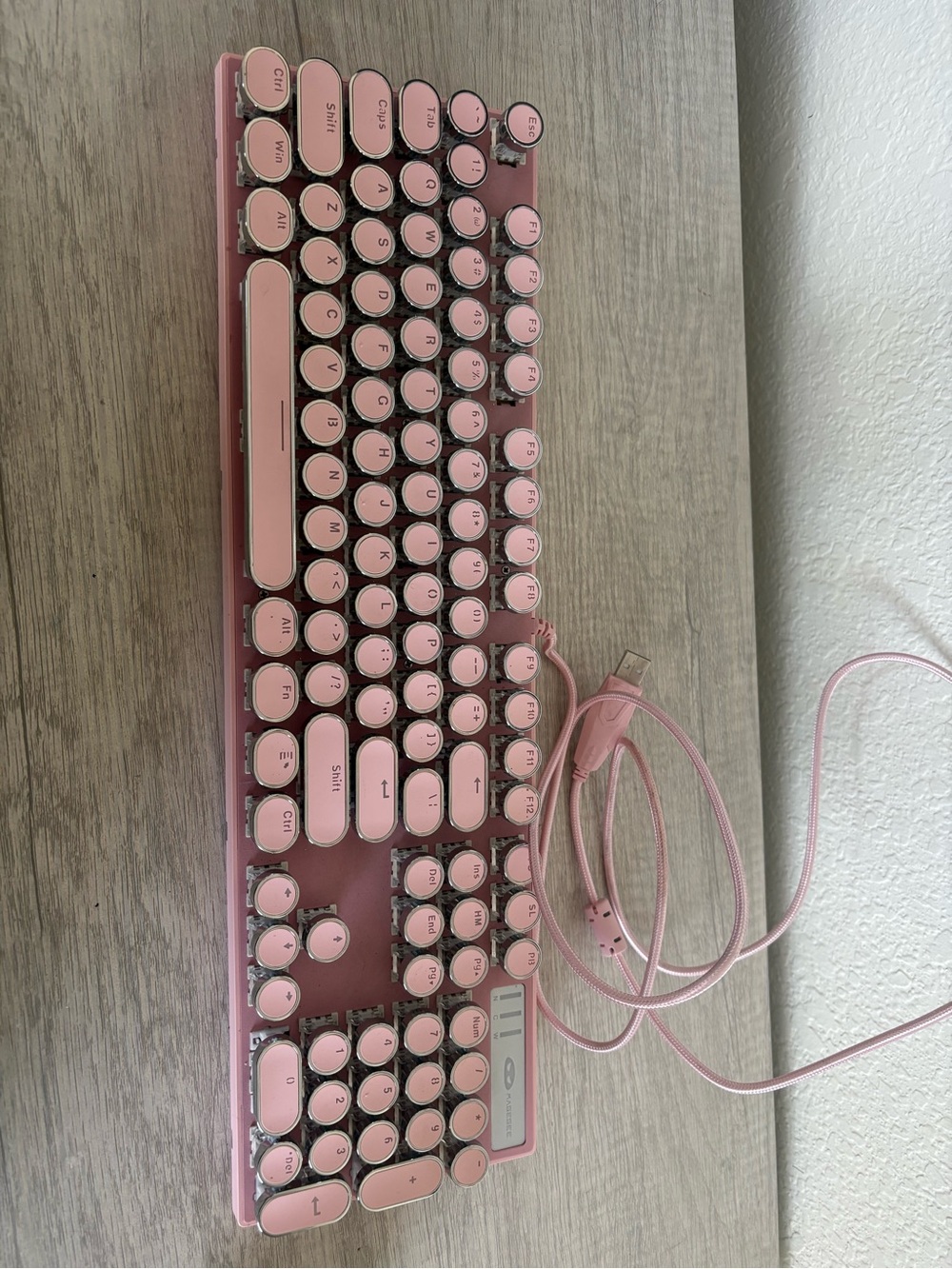 Pink Retro Mechanical USB Keyboard - Stylish Wired Gaming & Typing Keyboard